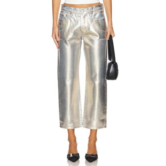 NWT LEVI'S Premium 501 90s Ankle Straight Jeans Size 25 Coated Optical Illusion - Picture 3 of 11